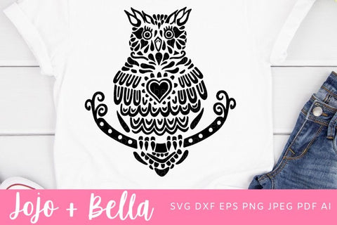 Mandala Owl SVG, Zentangle Svg, Mandala svg, Owl svg file, Tribal Owl Svg, Mandala Clipart, Mandala T-shirt Vinyl Decal SVG Jojo&Bella 