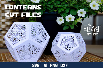 Mandala Paper Lantern SVG, 3d SVG Pentagon Shape Lantern, Mandala Candle Holder. 3D Paper Elinorka 
