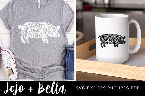 Mandala Pig SVG, Zentangle Pig Svg, Mandala svg, Pig svg file, Mandala Pig Clipart, Mandala Decal, Mandala Farm Animals Svg, Farmhouse svg SVG Jojo&Bella 