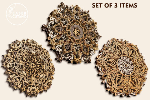 MANDALA Set Multilayer Cut Template for Paper Cutting and Laser Engraving on Wood SVG LaserCutano 