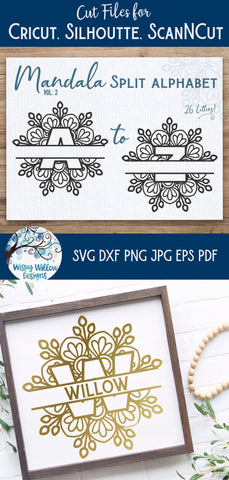 Mandala Split Alphabet SVG Bundle SVG Wispy Willow Designs 