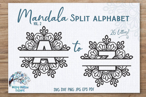 Mandala Split Alphabet SVG Bundle SVG Wispy Willow Designs 