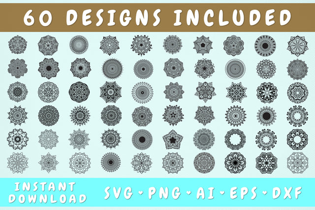 Mandala SVG Bundle - 60 Designs, Mandala Flower SVG SVG HappyDesignStudio 