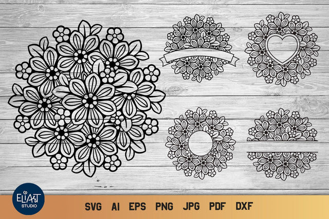 Mandala SVG, Circle Monogram SVG, Split Monogram Flower Design. SVG Elinorka 