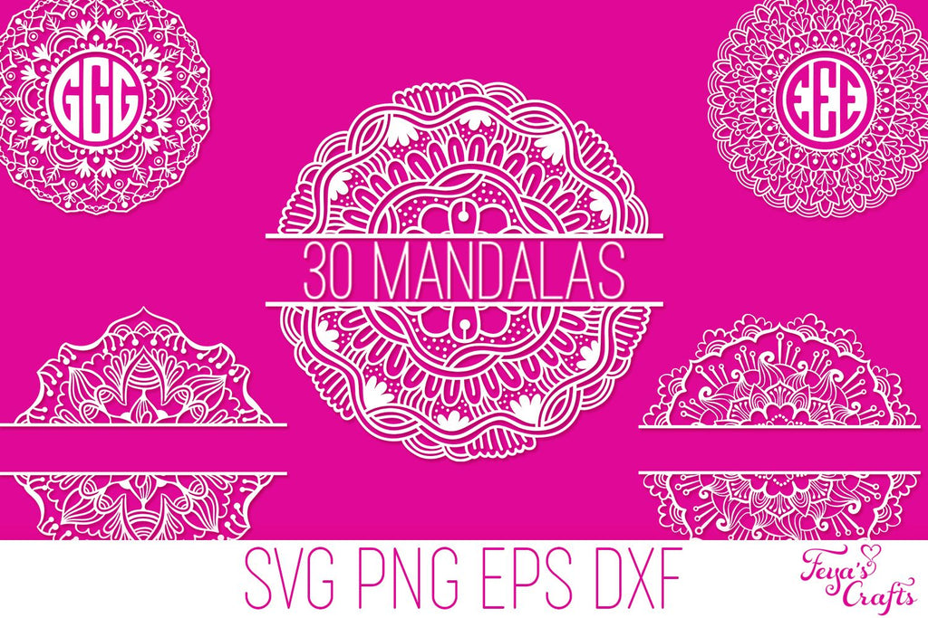 Mandala SVG Cut Files Bundle: 30 Regular Mandalas, Split Mandalas & Mo ...