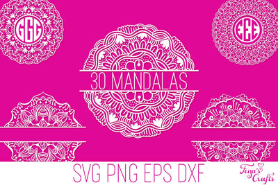Mandala SVG Cut Files Bundle: 30 Regular Mandalas, Split Mandalas & Monogram Mandalas SVG Feya's Fonts and Crafts 