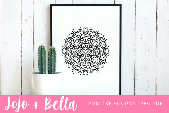 Mandala Svg, Svg, Mandala, Zentangle svg, Love Mandala svg, Love Svg, Valentines Svg, Wedding Svg, Valentine's Day Svg, Svg files for Cricut SVG Jojo&Bella 