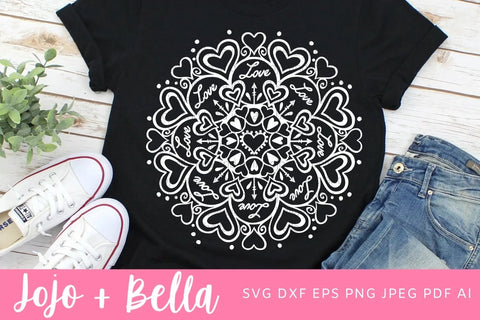Mandala Svg, Svg, Mandala, Zentangle svg, Love Mandala svg, Love Svg, Valentines Svg, Wedding Svg, Valentine's Day Svg, Svg files for Cricut SVG Jojo&Bella 