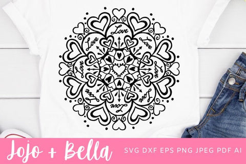 Mandala Svg, Svg, Mandala, Zentangle svg, Love Mandala svg, Love Svg, Valentines Svg, Wedding Svg, Valentine's Day Svg, Svg files for Cricut SVG Jojo&Bella 