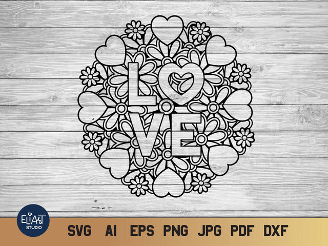 Mandala SVG with Hearts and Flowers, Love SVG, Valentines Day Design. SVG Elinorka 