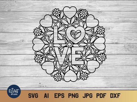 Mandala SVG with Hearts and Flowers, Love SVG, Valentines Day Design. SVG Elinorka 