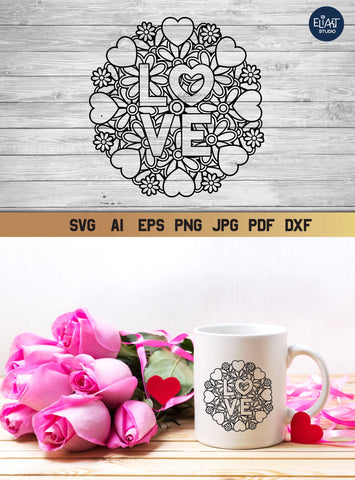 Mandala SVG with Hearts and Flowers, Love SVG, Valentines Day Design. SVG Elinorka 