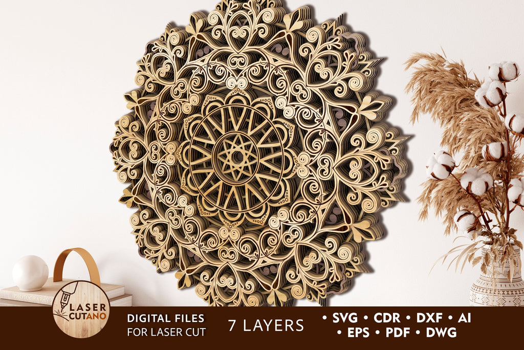 MANDALA Wooden Wall Art Template Laser Cut & Paper Cut, Multilayer ...