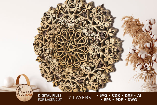 MANDALA Wooden Wall Art Template Laser Cut & Paper Cut, Multilayer Laser Cut Files, Mandala, SVG, 3D Designs SVG LaserCutano 