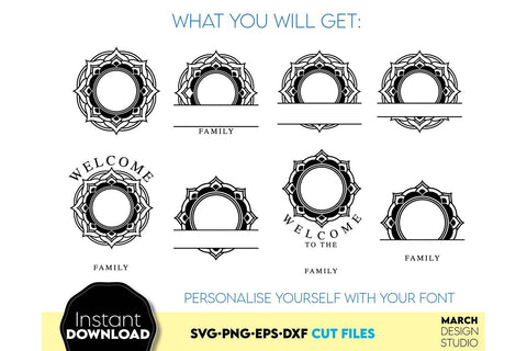 Mandala Wreath SVG, Floral Mandala SVG. Mandala Monogram SVG, Mandala Frame SVG, Circle Frame SVG March Design Studio 