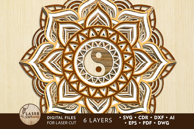 Mandala Yin Yang Multilayer Laser Cut Files, Mandala, Round Sign SVG, 3D Designs SVG LaserCutano 