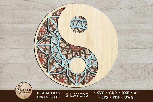 MANDALA YIN YANG Multilayer Laser Cut Files, Mandala, Round Sign SVG, 3D Designs SVG LaserCutano 