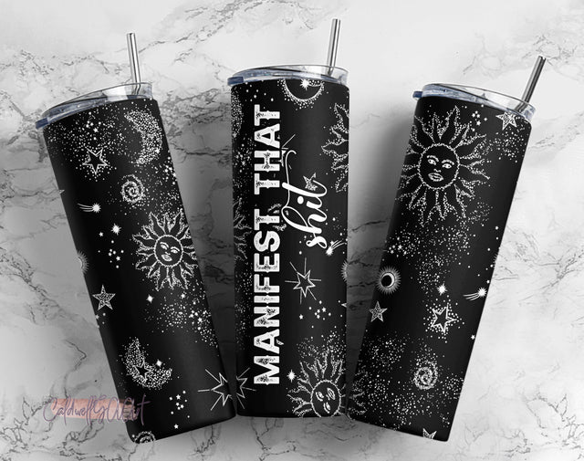 Manifest That Shit Tumbler Png, Matte Black Sublimation Design Inspirational Affirmation Tumbler Wrap Png Sublimate Design Download Sublimation CaldwellArt 