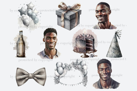 Mans Birthday Clipart | Black Man PNG SVG GlamArtZhanna 