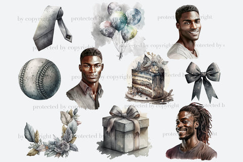 Mans Birthday Clipart | Black Man PNG SVG GlamArtZhanna 