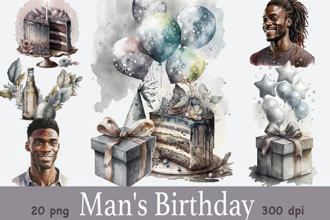 Mans Birthday Clipart | Black Man PNG SVG GlamArtZhanna 