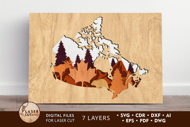 Map CANADA Multilayer Laser Cut File Wall Art Panel SVG LaserCutano 