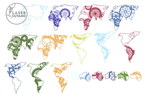 MAP of GEARS, WORLD MAP, Multilayer Laser Cut Files, Mandala, SVG, 3D Designs SVG LaserCutano 