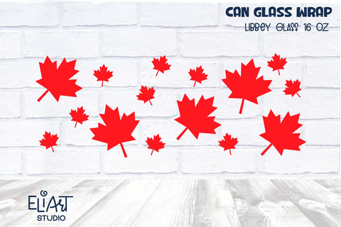 Maple Leaf Libbey Glass Wrap, Beer Can Glass Wrap SVG, Canada Day Design. SVG Elinorka 