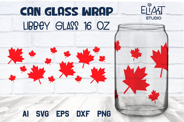 Maple Leaf Libbey Glass Wrap, Beer Can Glass Wrap SVG, Canada Day Design. SVG Elinorka 