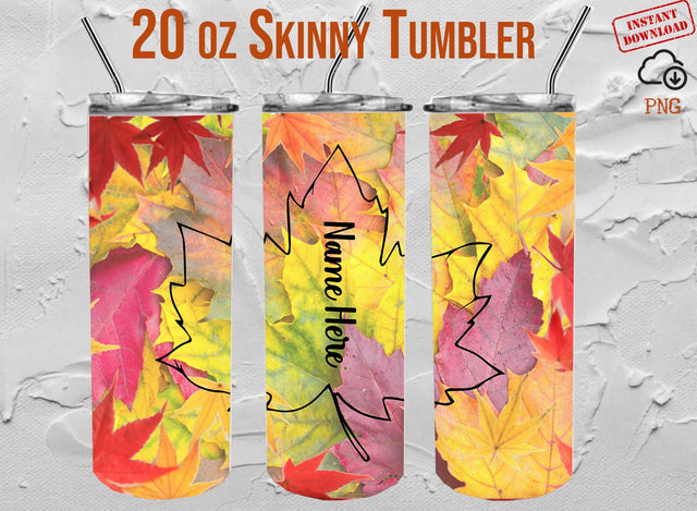 Maple Leaf Skinny Tumbler Png, Fall Tumbler, Canadian Maple Leaf, Autumn 20oz Skinny Tumbler Sublimation Wrap Designs Png Digital Download SVG 1966digi 