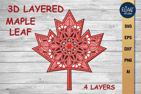 Maple Leaf SVG 3d Layered, Canada Day SVG, Mandala Cut File. 3D Paper Elinorka 