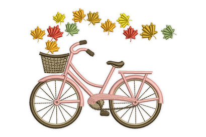 Maple Leaves Bicycle Embroidery Design, Fall Embroidery designs, Autumn Bike Machine Embroidery Design Embroidery/Applique DESIGNS NextEmbroidery 