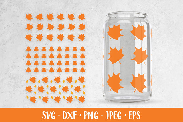 Maple Leaves Can Glass Wrap SVG. Fall Glass Can 3 Designs SVG LaBelezoka 