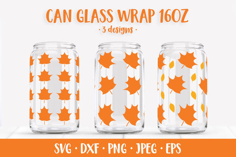 Maple Leaves Can Glass Wrap SVG. Fall Glass Can 3 Designs SVG LaBelezoka 