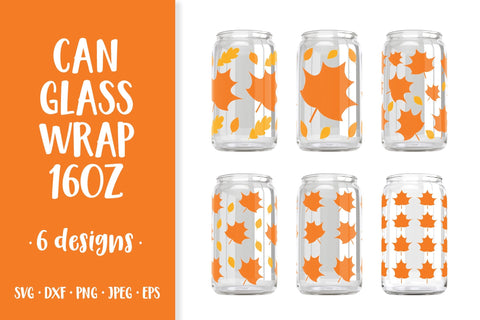 Maple Leaves Can Glass Wrap SVG. Fall Glass Can Bundle SVG LaBelezoka 