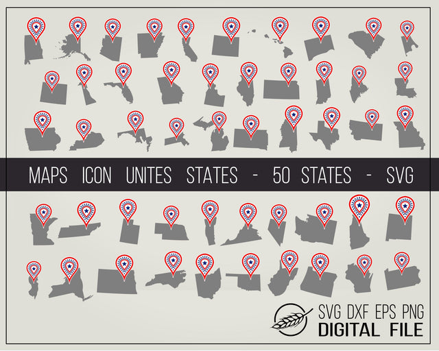 Maps icon United States, 50 states included SVG Boertiek 