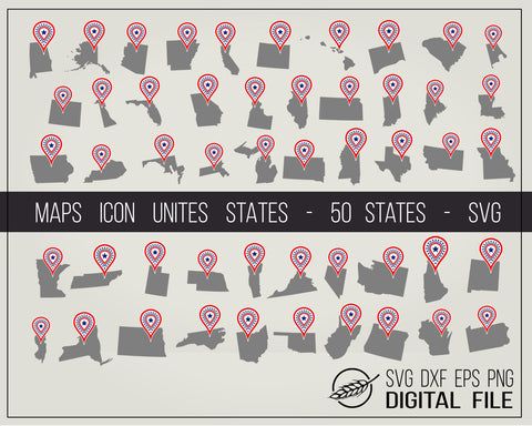 Maps icon United States, 50 states included SVG Boertiek 