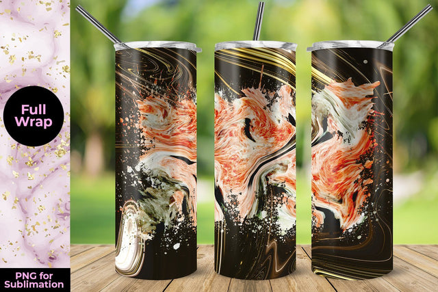 Marble Black & Orange 20 oz Skinny Tumbler Wrap Template Sublimation Sublimatiz Designs 
