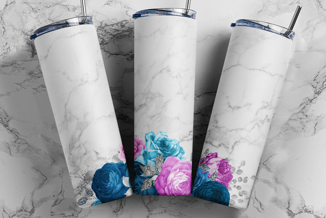 Marble Floral Glitter Sublimation Tumbler Design, Seamless 20oz Skinny Tumbler Wraps Templates - PNG Digital Download Sublimation TumblersByPhill 