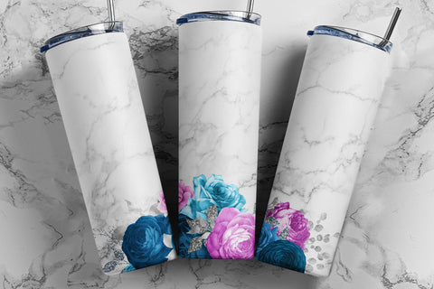 Marble Floral Glitter Sublimation Tumbler Design, Seamless 20oz Skinny Tumbler Wraps Templates - PNG Digital Download Sublimation TumblersByPhill 