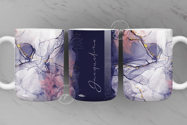 Marble Floral Gold Abstract Sublimation Mug Wrap, Add Your Own Name, Marble Mug Wrap Pattern, 11 & 15 Oz Mug Press Sublimation Wrap Sublimation Syre Digital Creations 