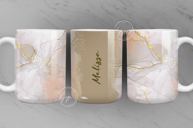Marble Floral Gold Abstract Sublimation Mug Wrap, Add Your Own Name, Marble Mug Wrap Pattern, 11 & 15 Oz Mug Press Sublimation Wrap Sublimation Syre Digital Creations 