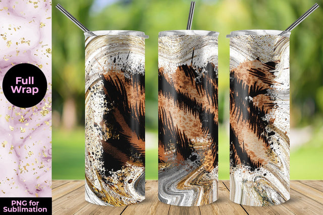 Marble & Leopard 20oz Skinny Tumbler Wrap Template Sublimation Sublimatiz Designs 