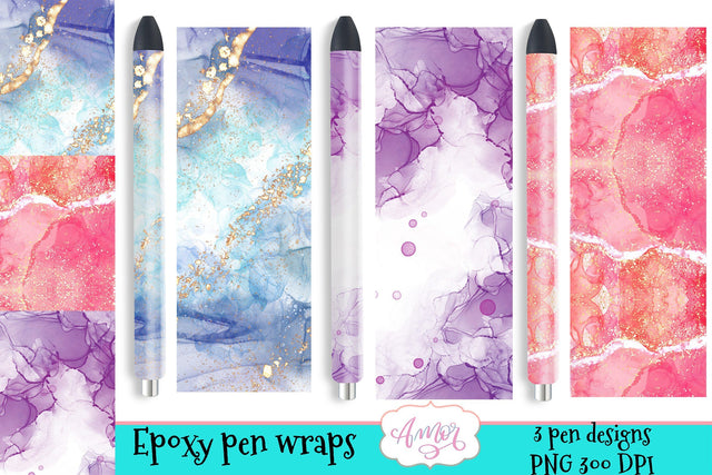 Marble pen wraps for sublimation, epoxy pen wrap 3 designs Sublimation Amorclipart 