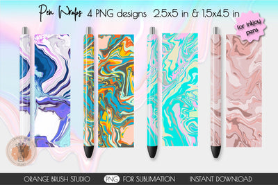 Marble Pen Wraps Waterslide PNG Bundle For Ink Joy Pens Sublimation OrangeBrushStudio 