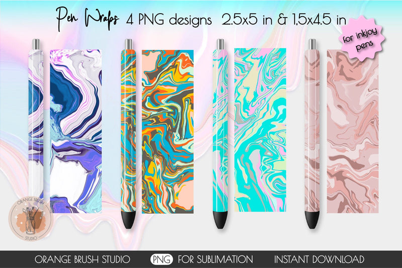 Marble Pen Wraps Waterslide PNG Bundle For Ink Joy Pens Sublimation OrangeBrushStudio 