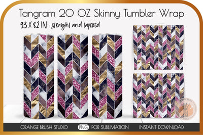 Marble Pink Tangram Skinny Tumbler Chevron Wrap Sublimation Sublimation OrangeBrushStudio 