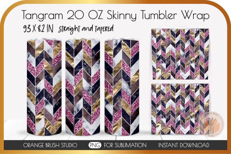Marble Pink Tangram Skinny Tumbler Chevron Wrap Sublimation Sublimation OrangeBrushStudio 