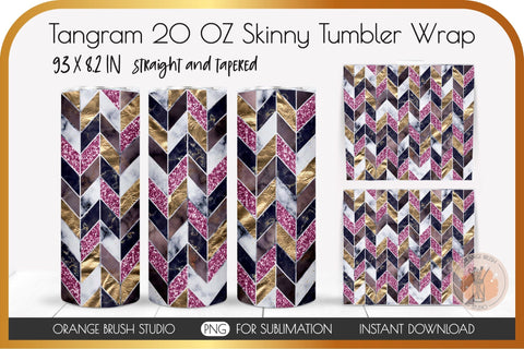 Marble Pink Tangram Skinny Tumbler Chevron Wrap Sublimation Sublimation OrangeBrushStudio 