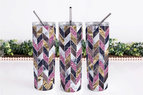 Marble Pink Tangram Skinny Tumbler Chevron Wrap Sublimation Sublimation OrangeBrushStudio 